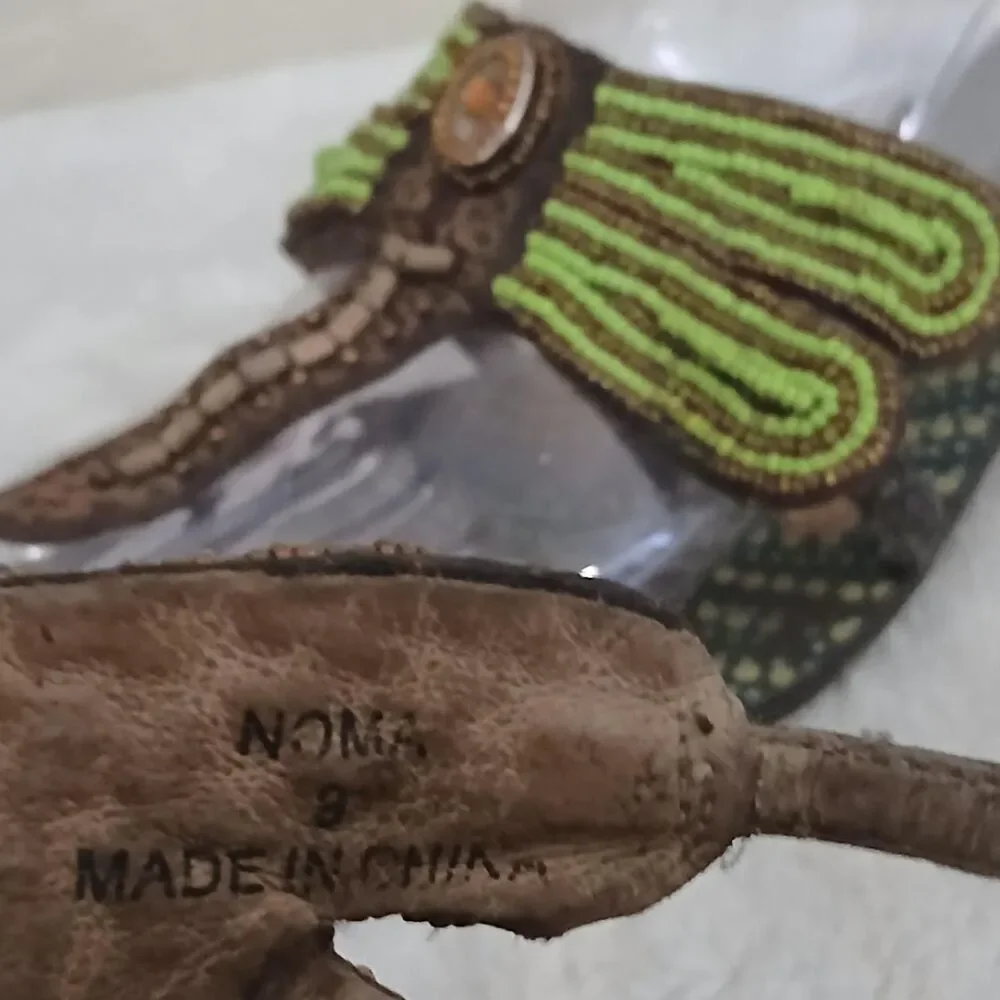 Y2K Vintage Beaded Dragonfly Flip Flop Thong Sandals 9 Boho Fairy Granola Earthy